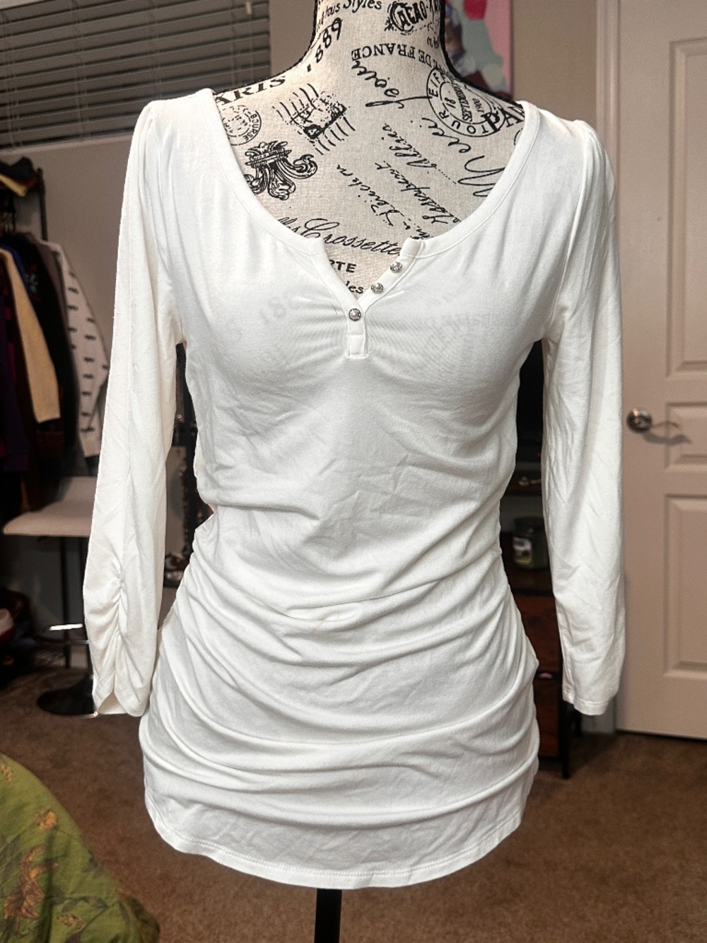 White House Black Market White Henley long sleeve
